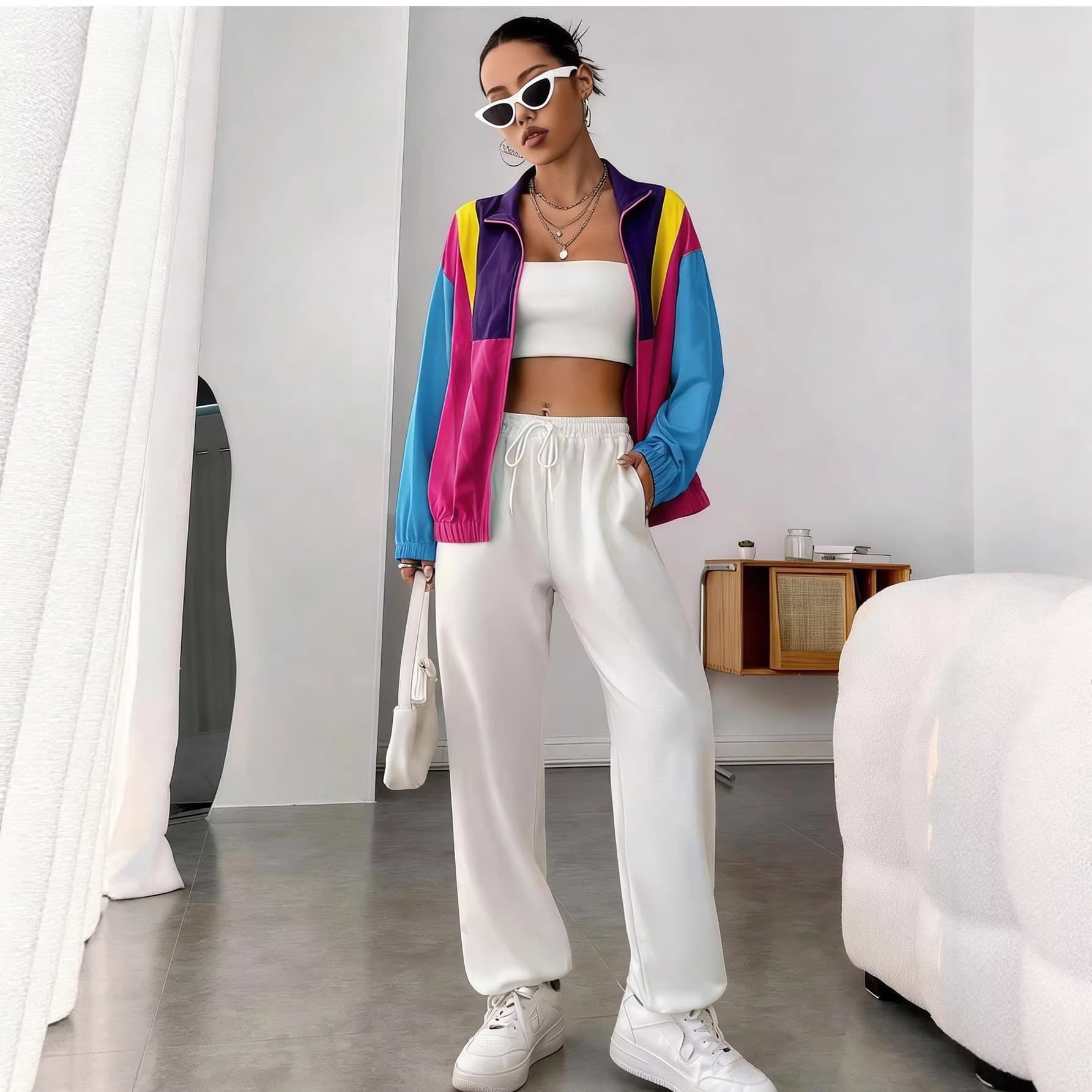 New Summer Casual Color-block Patchwork Zip-up Jacket For Women 2