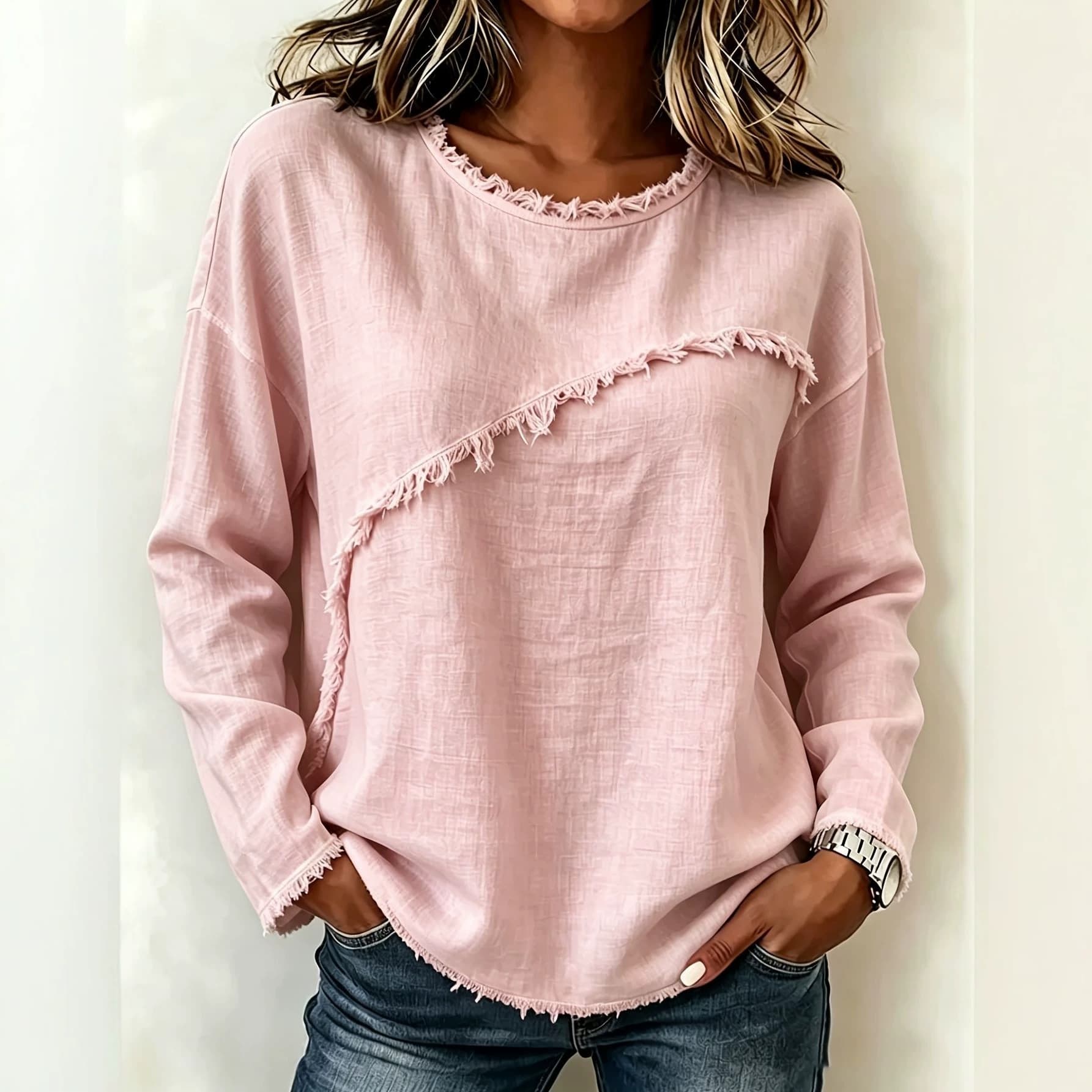 Round-neck Patchwork Lace Long-sleeve T-shirt Casual Top 3