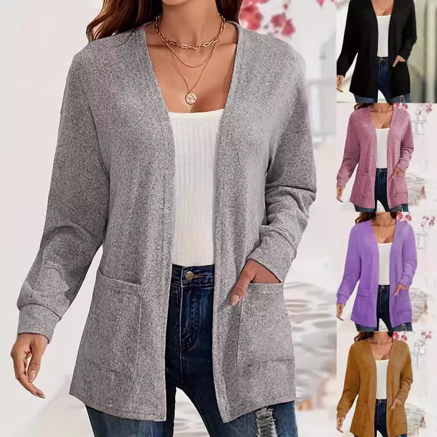 Womens Versatile Solid-color Pocketed Loose-fitting Lightweight Cardigan 5
