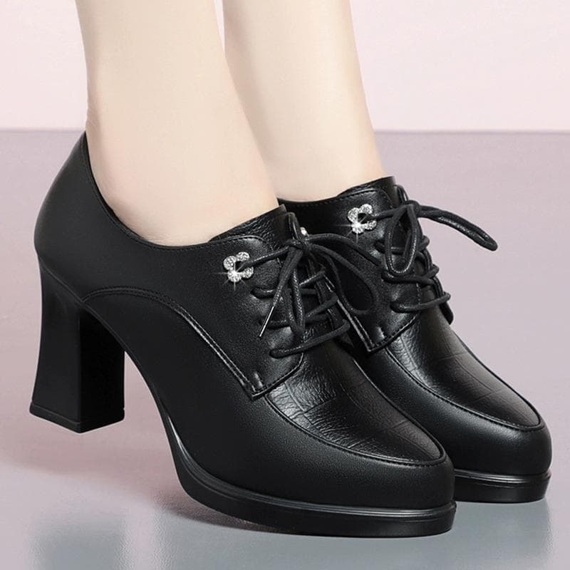 Fashionable And Versatile Womens Soft-leather Chunky-heel Shoes Durable For Spring And Autumn In A New Chinese Style 7