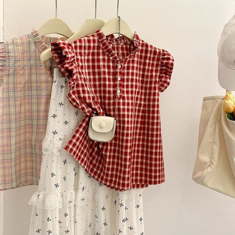 Red Plaid Slimming Sleeveless Shirt For Women 7