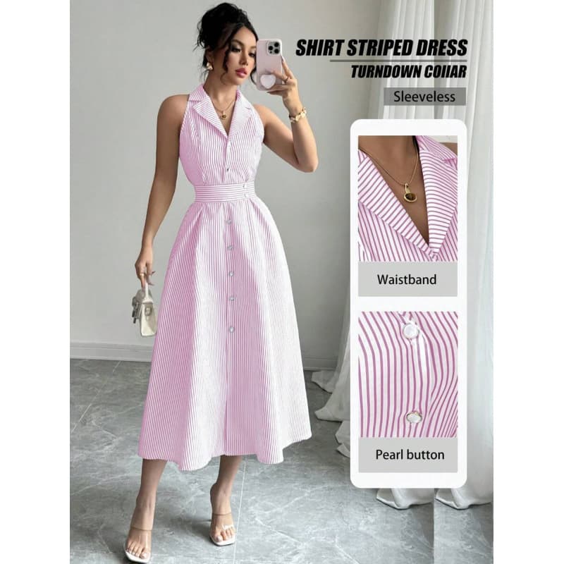Elegant And Refined Casual Striped Dress For Women 11