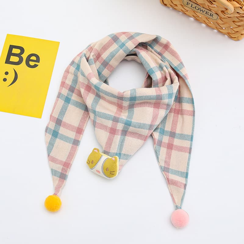 Korean-style Cotton-linen Plaid Childrens Scarf Versatile And Easy To Match 24