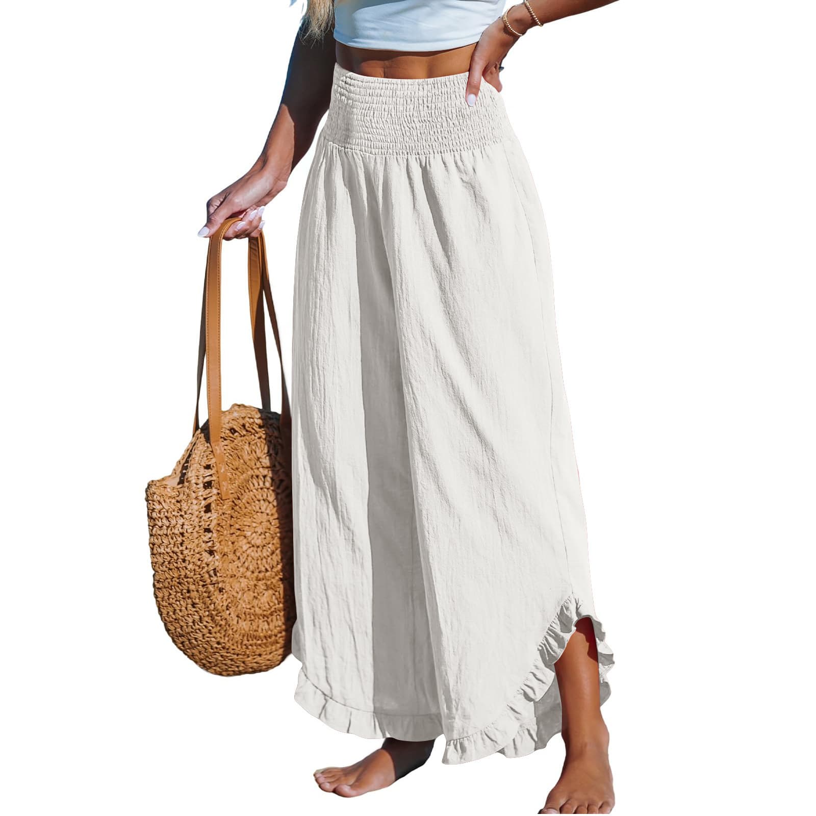 Pleated Asymmetrical Hem Cotton-linen Loose-fit Casual Pants 6