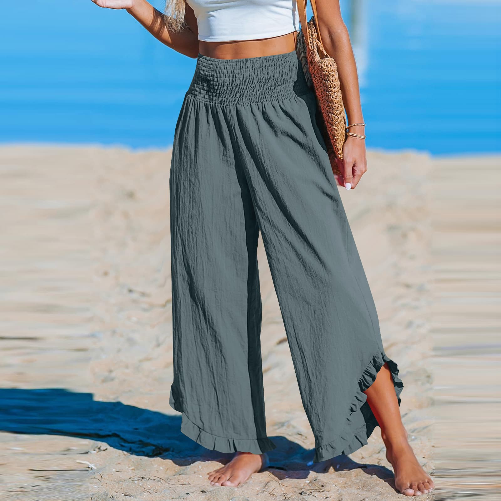Pleated Asymmetrical Hem Cotton-linen Loose-fit Casual Pants 11