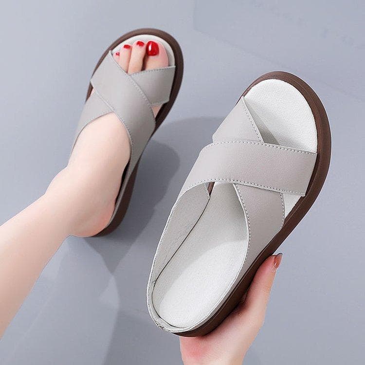 Round-toe Open-toe Non-slip Cross-strap Womens Outdoor Slippers 4