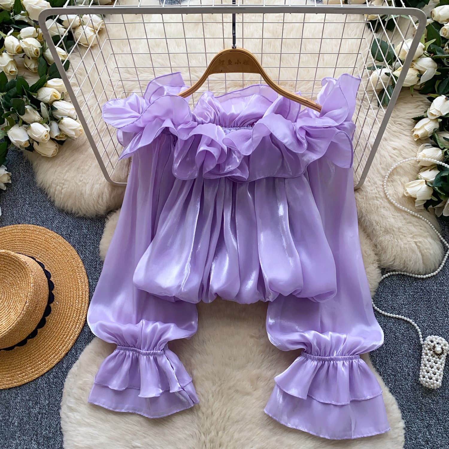 Off-the-shoulder Chiffon Blouse With Ruffled Trim Elegant Style 11
