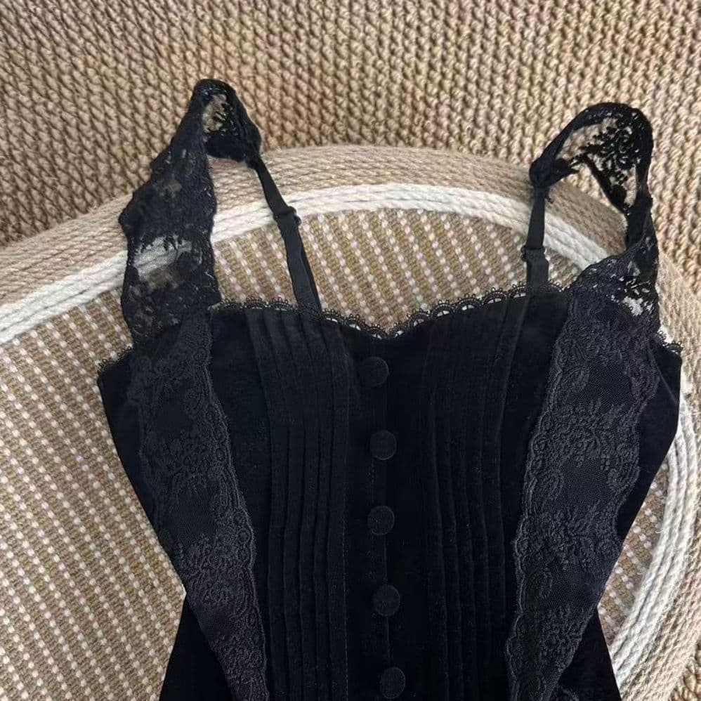 Womens Lace-Panel Velvet Camisole 3