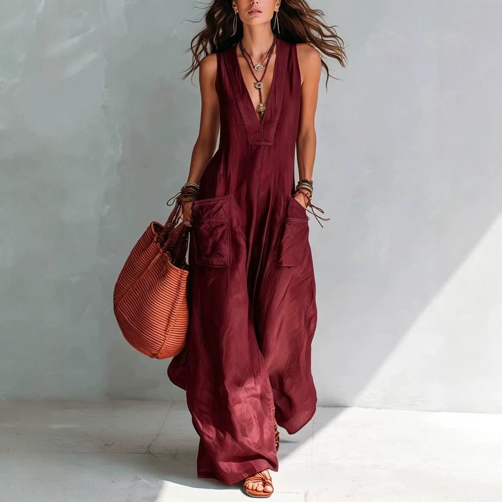 Solid-color Wide-pocket Jumpsuit For Women 5