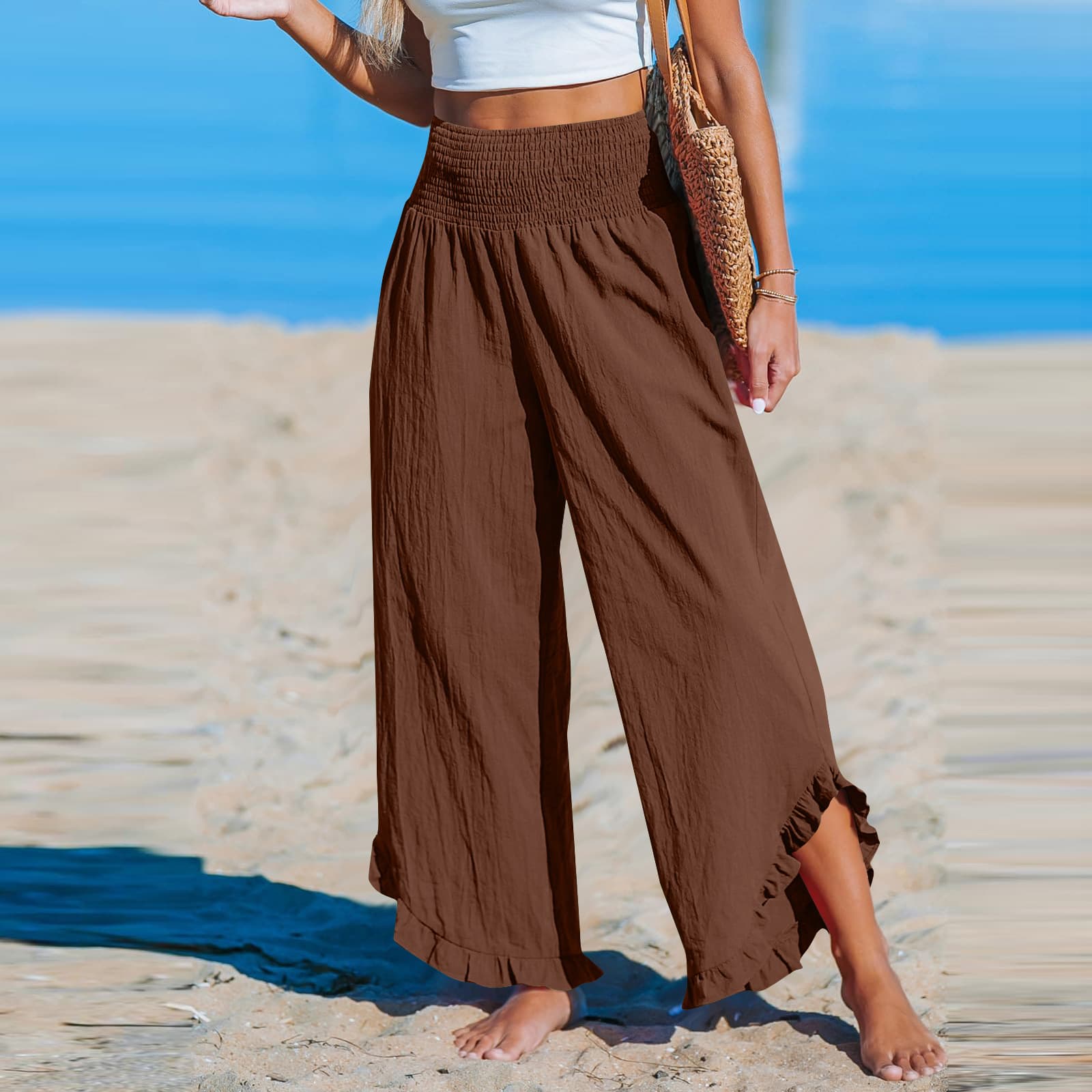 Pleated Asymmetrical Hem Cotton-linen Loose-fit Casual Pants 15