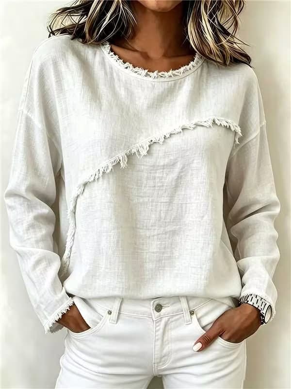 Round-neck Patchwork Lace Long-sleeve T-shirt Casual Top 11
