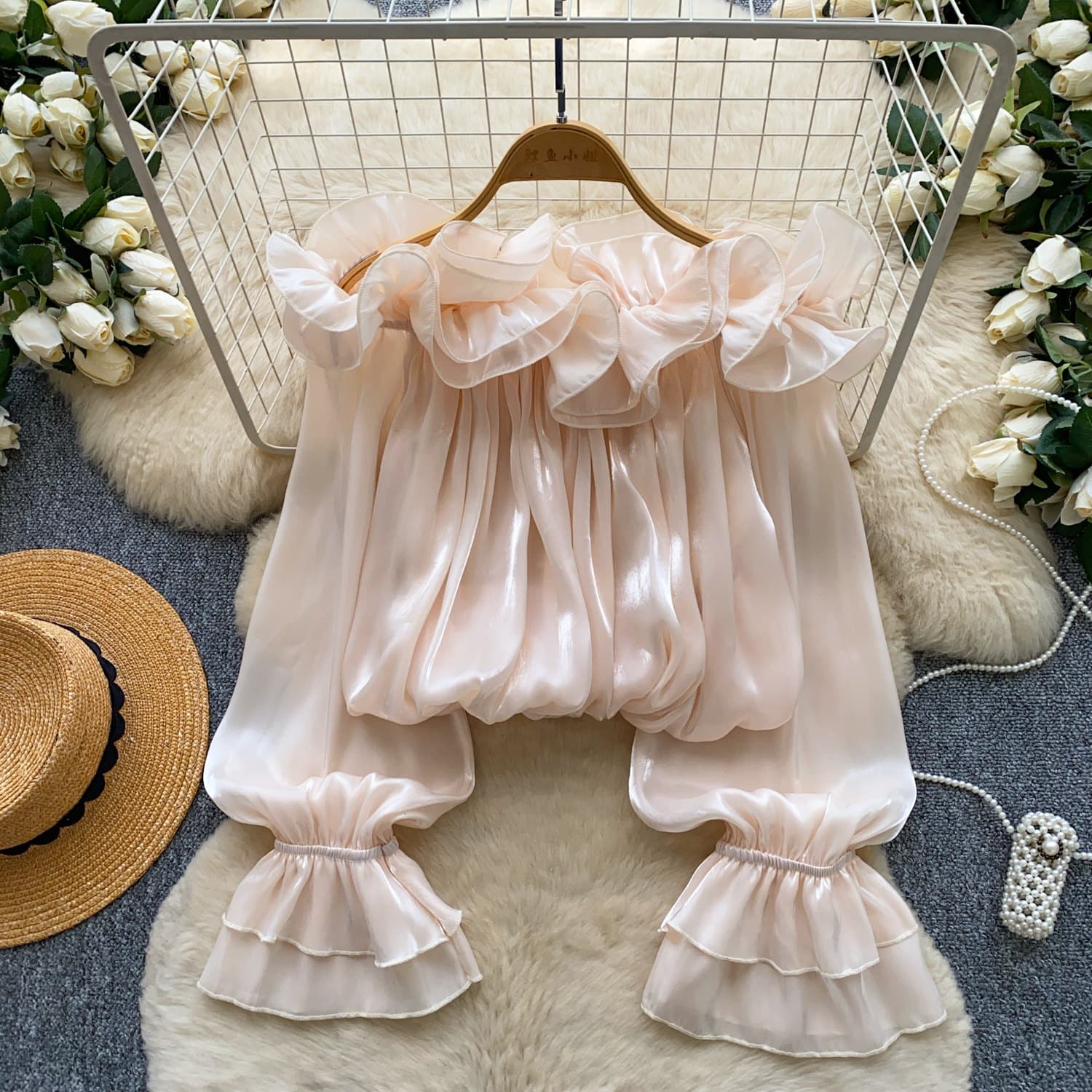 Off-the-shoulder Chiffon Blouse With Ruffled Trim Elegant Style 7