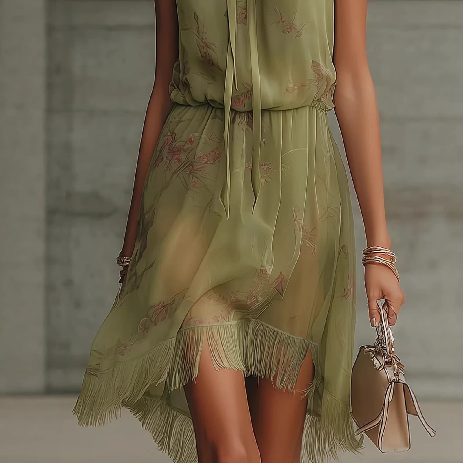 V-neck Waist Trimming Ruffles Elegant Dress 6