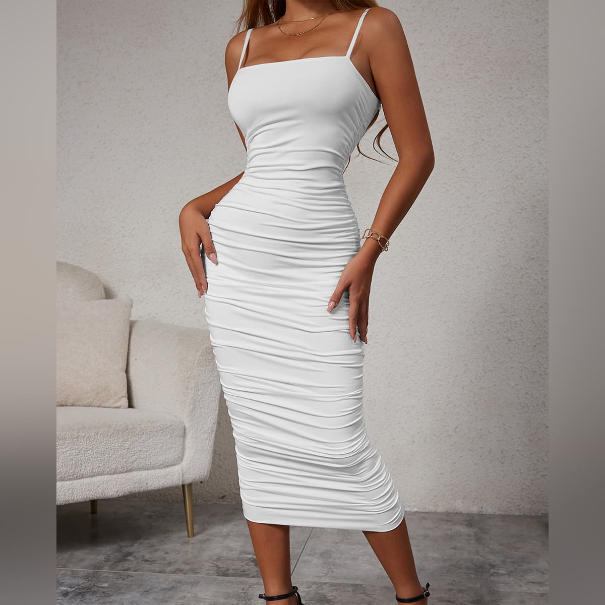 Womens 2025 Long Strap Pleated Dress 2