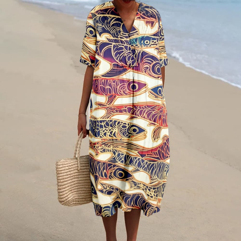 Womens Retro Dress With A Digital Floral Pattern 5