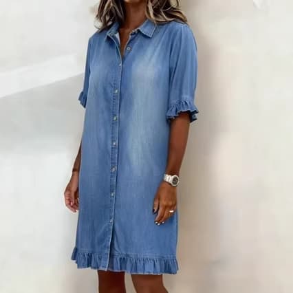 Womens Washed Single-breasted Denim Dress 3
