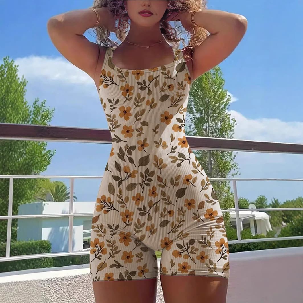 Fashionable Solid-color U-neck Figure-flattering Printed Backless Jumpsuit For Elegant Women 5