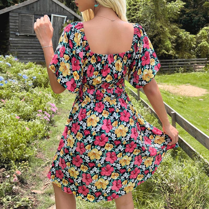 Womens Off-shoulder Flounce-trimmed Printed Dress 6