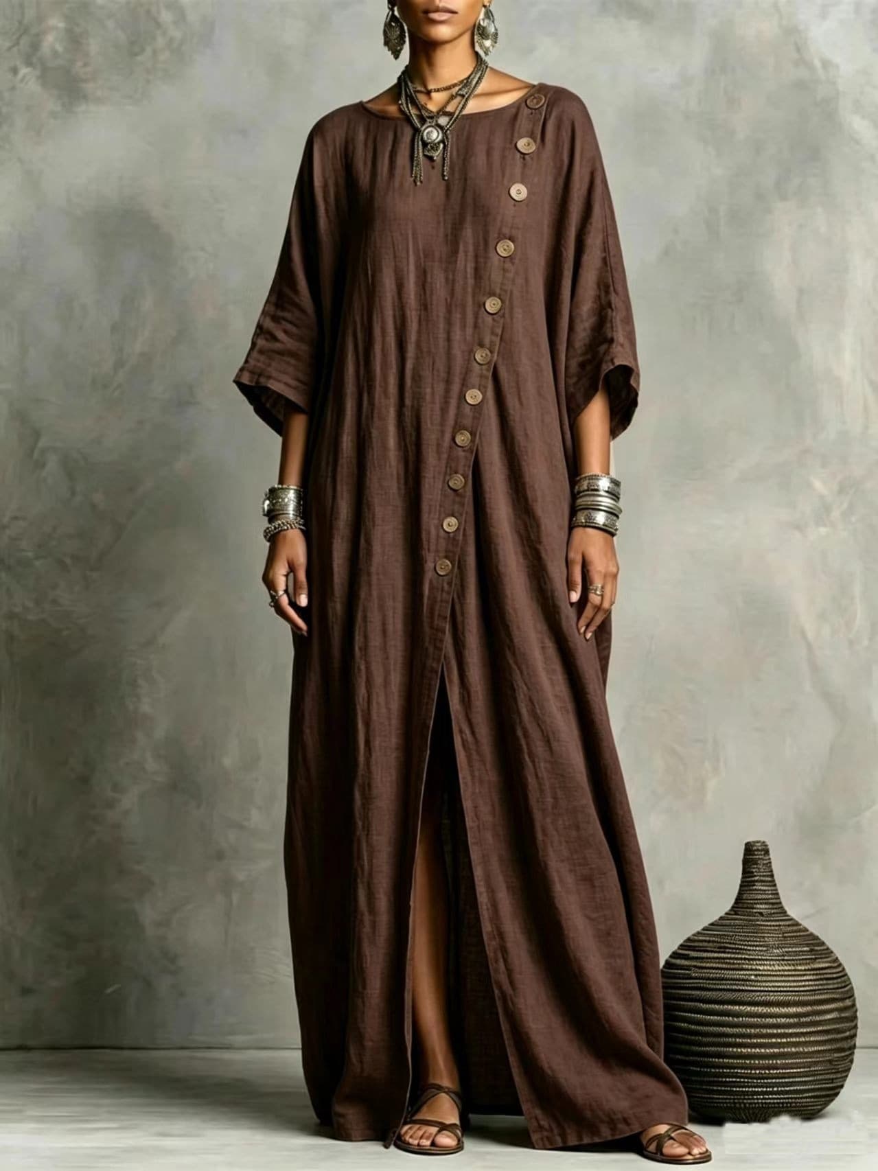 Round-neck Casual Asymmetrical Long Dress 7
