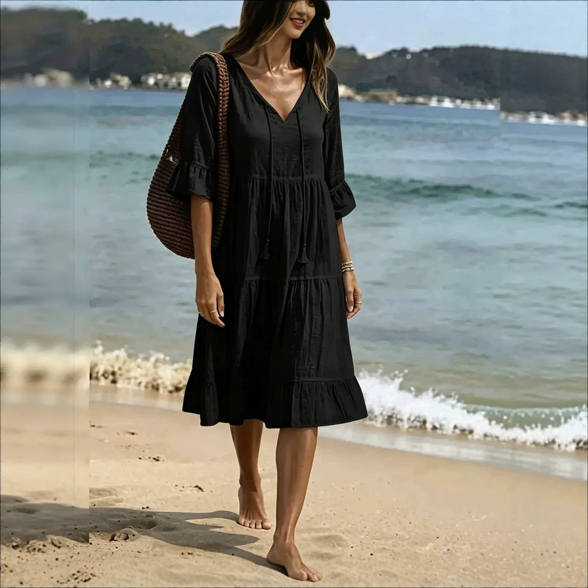 Ruffled Loose-fit Beach Midi Dress 11