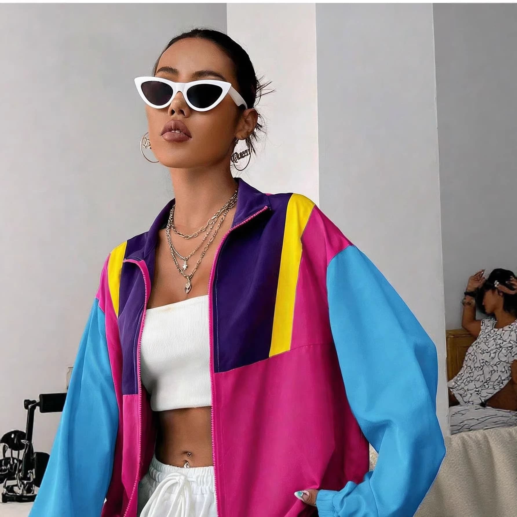 New Summer Casual Color-block Patchwork Zip-up Jacket For Women 7