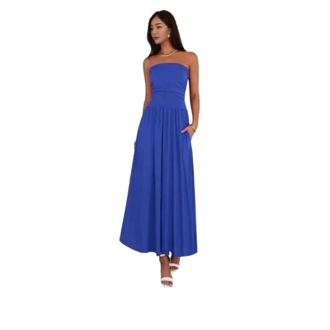 Vintage-tinged Pleated Patchwork Strapless Evening Dress 9