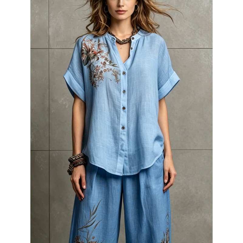 Short-sleeve Top And Wide-leg Pants Casual Two-piece Set 7