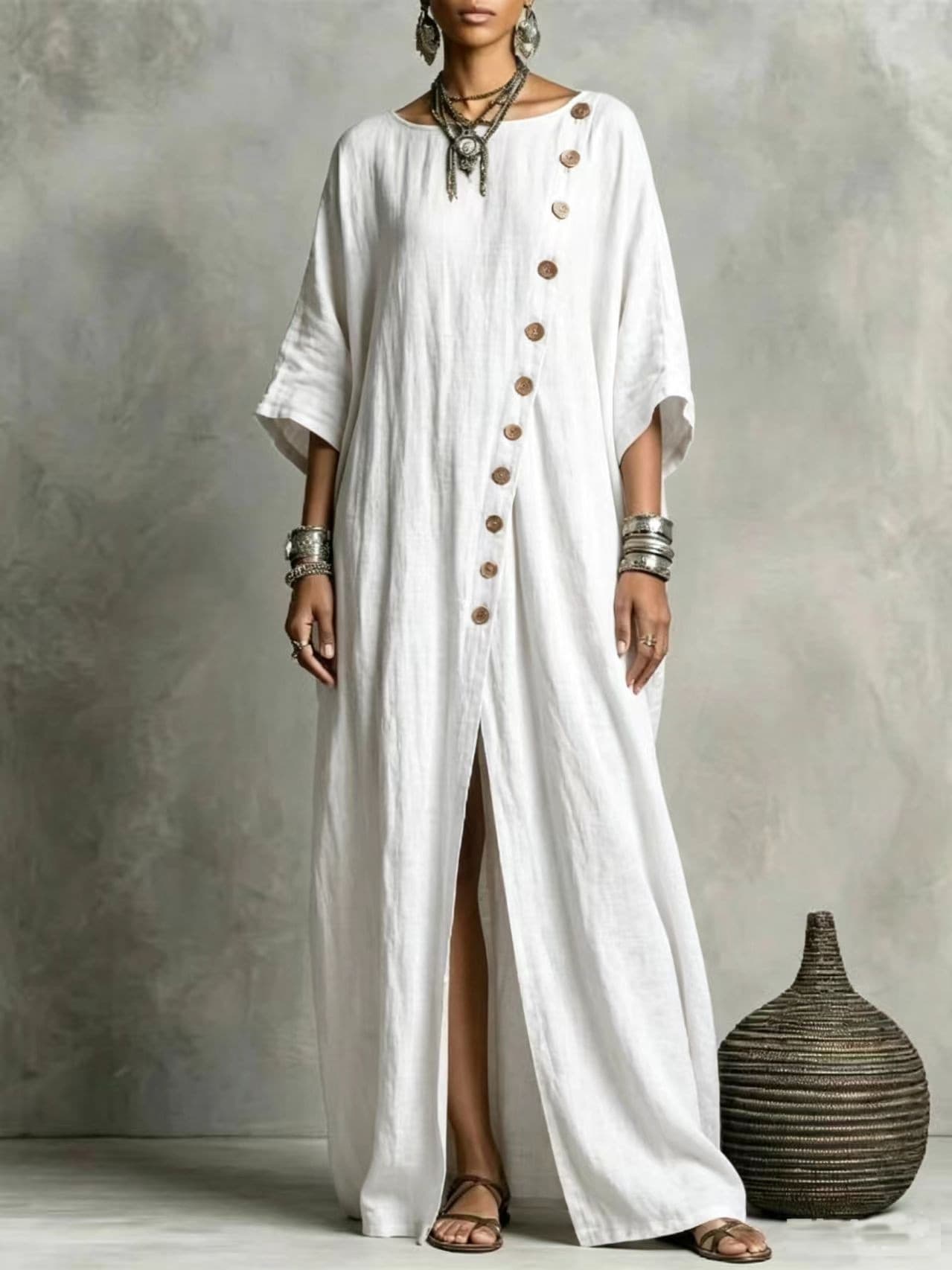 Round-neck Casual Asymmetrical Long Dress 4