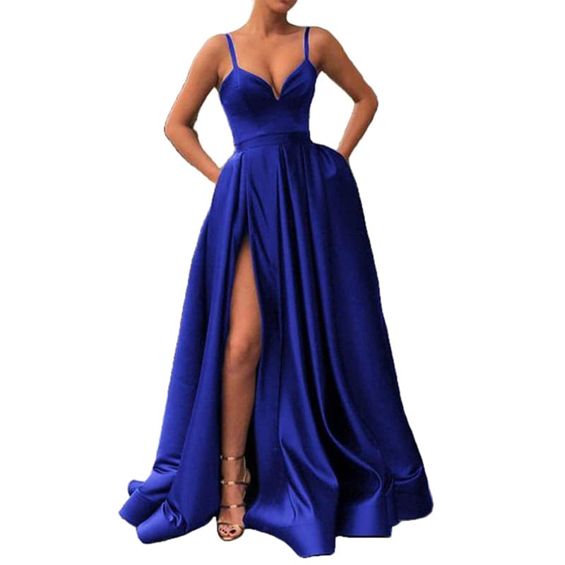 Slimming Color Slip Dress With A Trailing Satin Evening Gown For Banquets 4