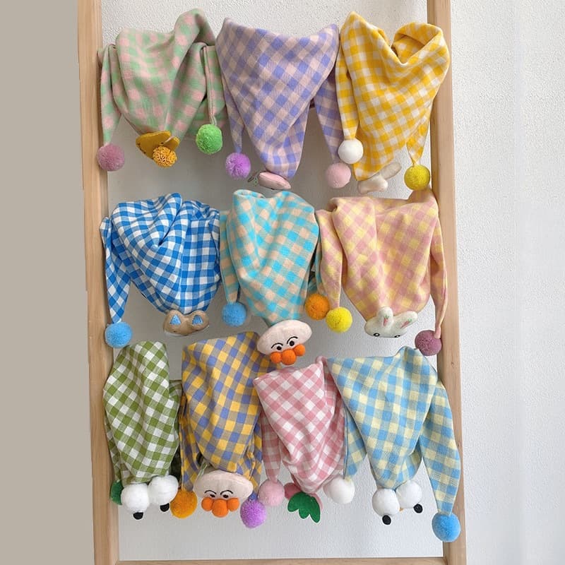 Korean-style Cotton-linen Plaid Childrens Scarf Versatile And Easy To Match 19