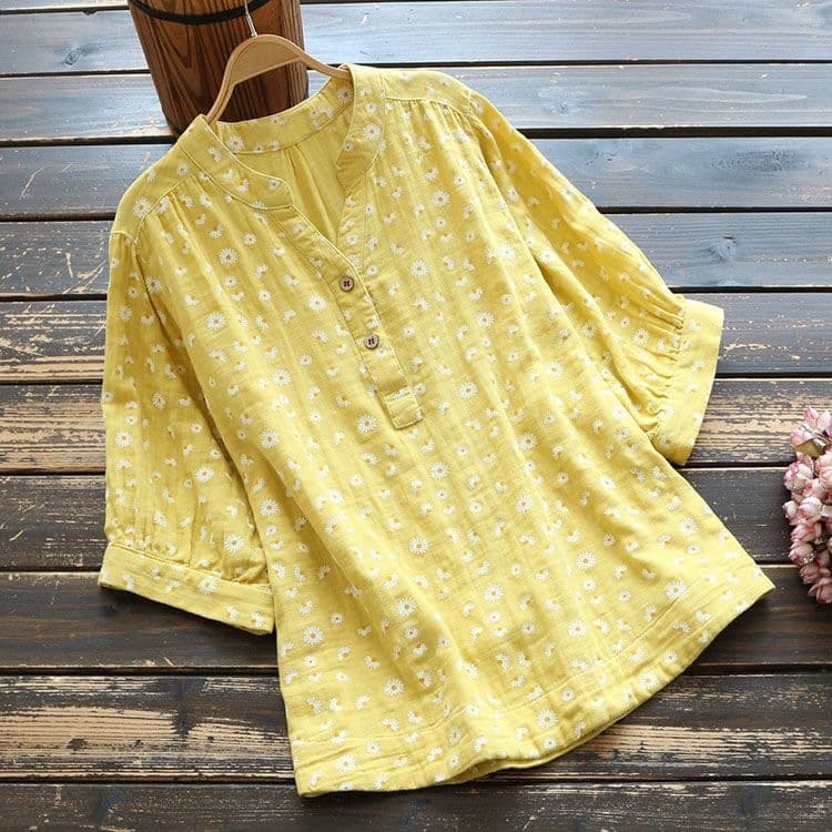 Printed Stand-collar Shirt Loose-fit Casual Batwing-sleeve Blouse 4