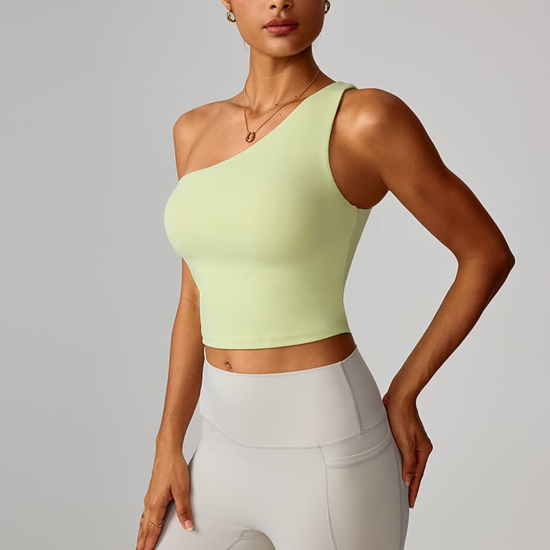 Womens Cloud-Feel Slanted One-Shoulder Cinched-Yoke Yoga Tank Top 2