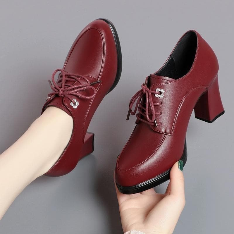 Fashionable And Versatile Womens Soft-leather Chunky-heel Shoes Durable For Spring And Autumn In A New Chinese Style 3