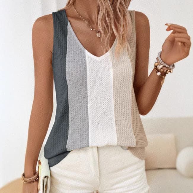 Knitted Patchwork Color-Block Casual V-Neck Slim-Fit Sleeveless Vest 4
