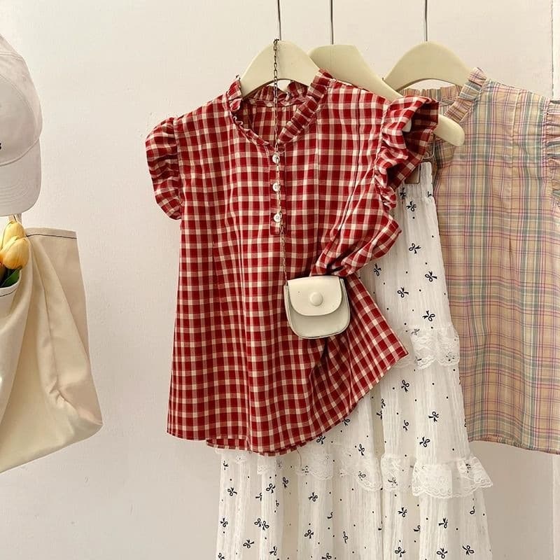 Red Plaid Slimming Sleeveless Shirt For Women 3