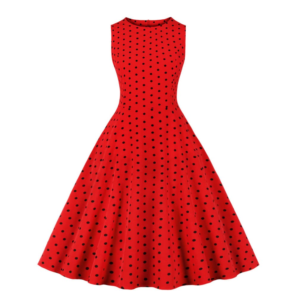 Retro Summer Round-neck Sleeveless A-line Dress With A Small Polka-dot Print And A Slim Fit 5