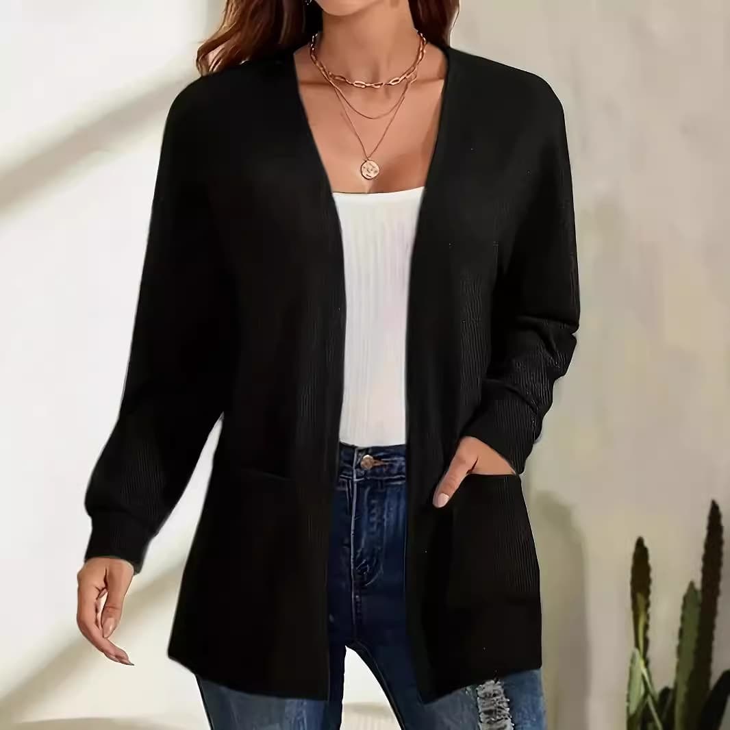 Womens Versatile Solid-color Pocketed Loose-fitting Lightweight Cardigan 7