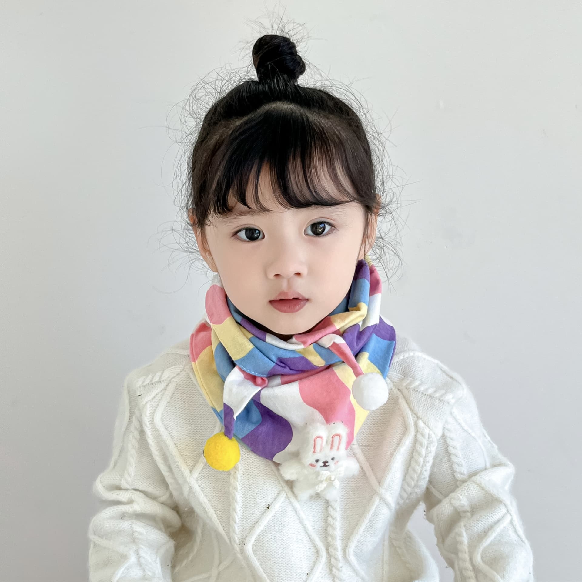 Korean-style Cotton-linen Plaid Childrens Scarf Versatile And Easy To Match 17