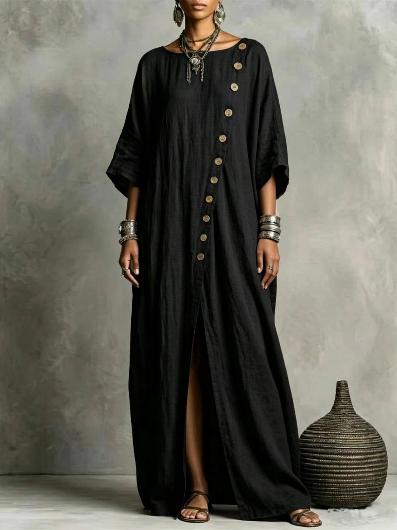 Round-neck Casual Asymmetrical Long Dress 5