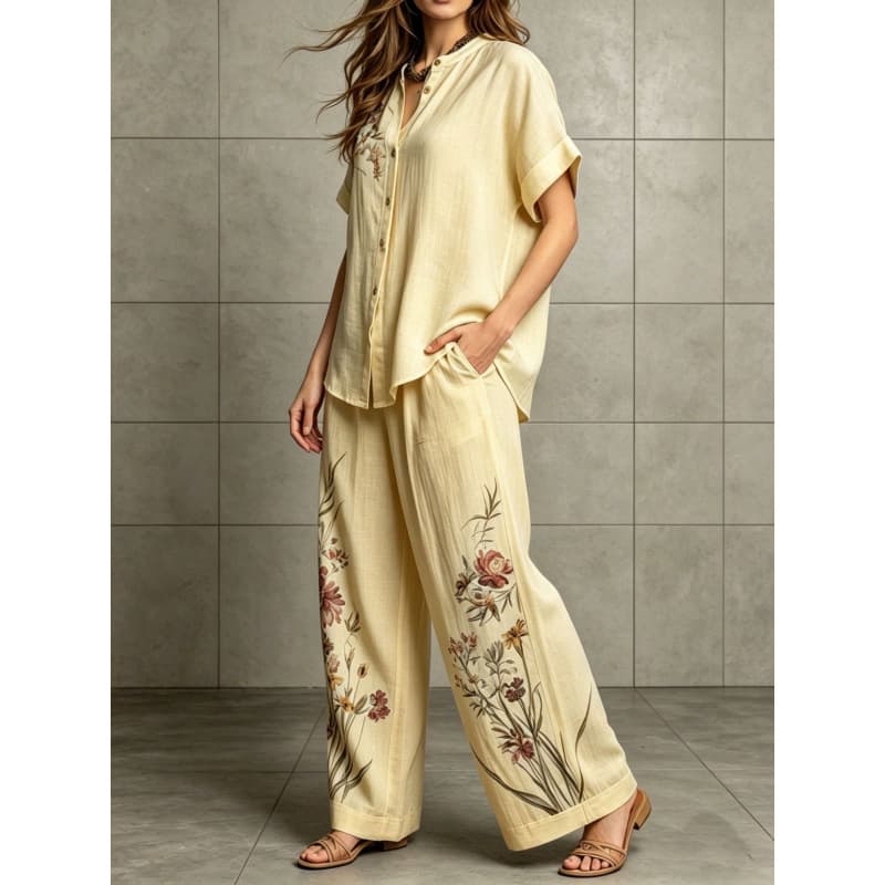 Short-sleeve Top And Wide-leg Pants Casual Two-piece Set 5