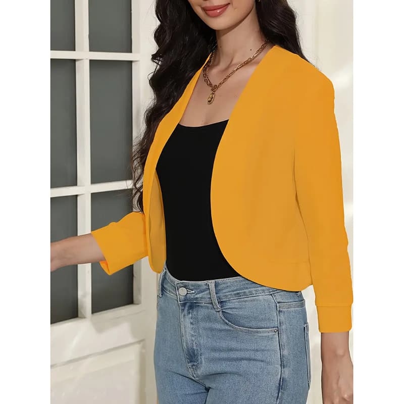 Solid-color Cardigan Casual Long-sleeved Versatile Cropped Jacket 7