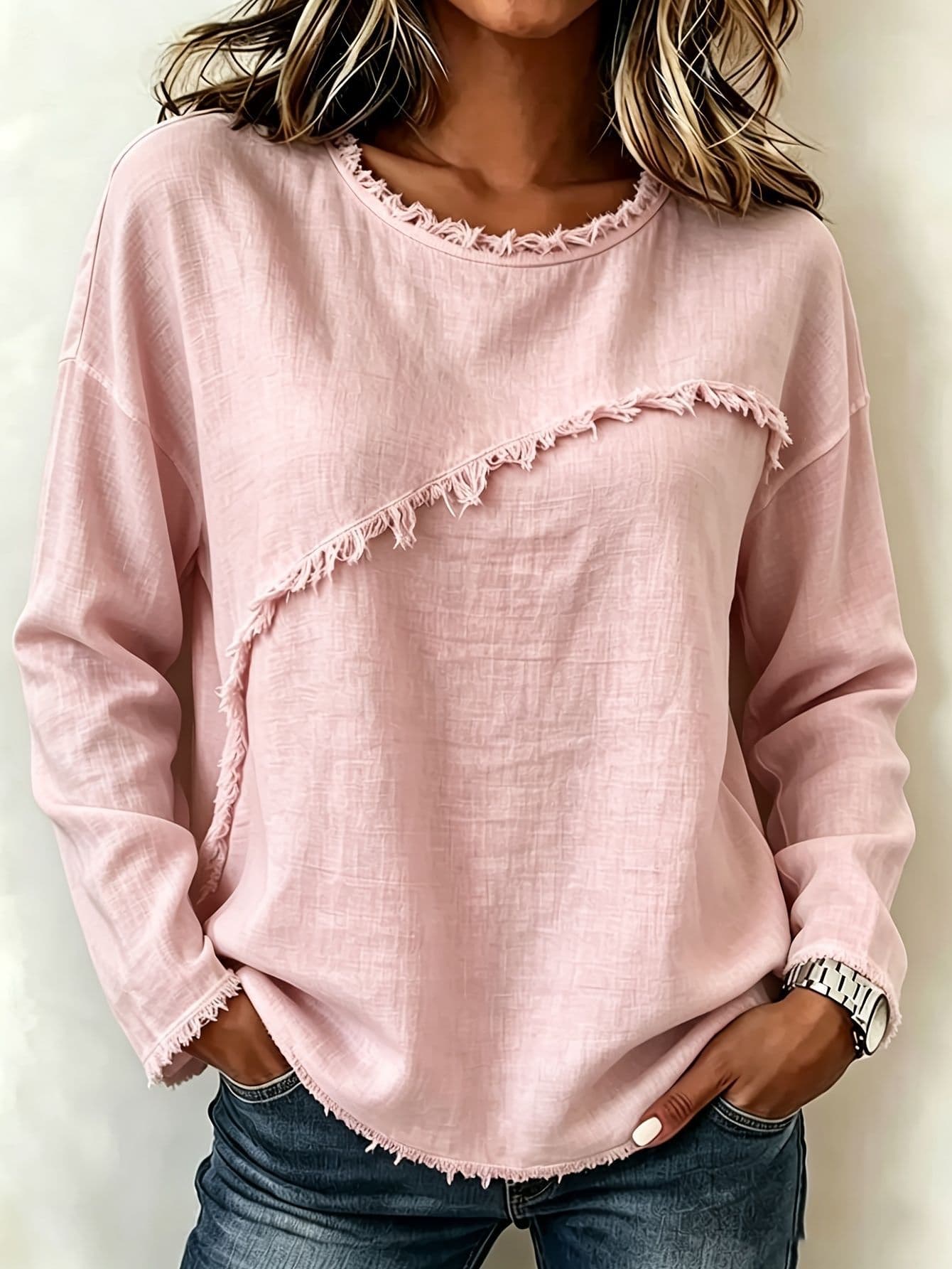 Round-neck Patchwork Lace Long-sleeve T-shirt Casual Top 4