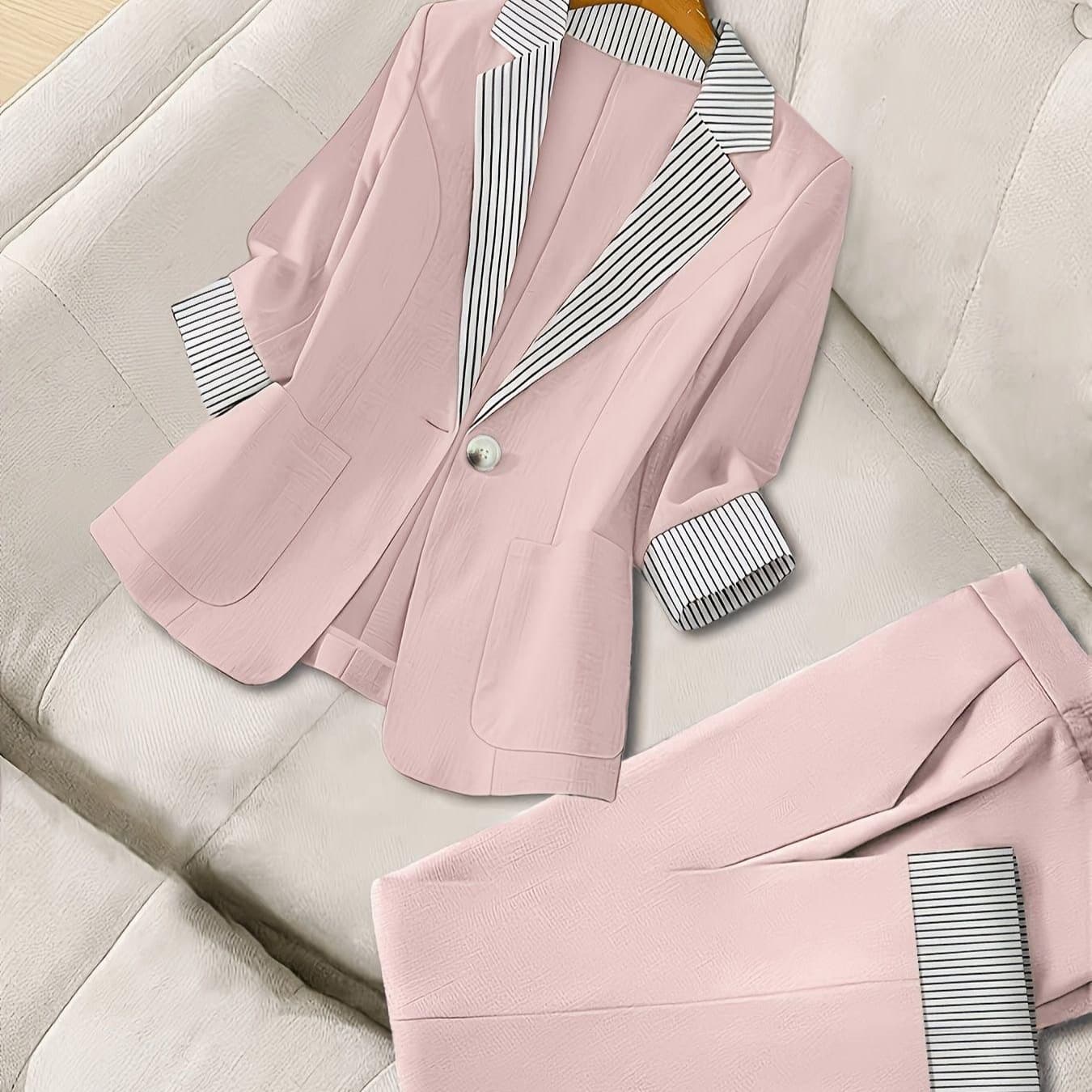 Sophisticated Striped Patchwork Suit Set 6