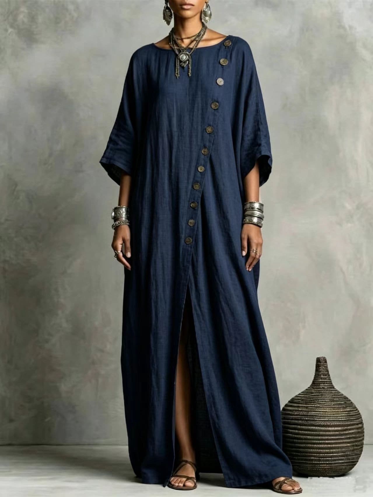 Round-neck Casual Asymmetrical Long Dress 6