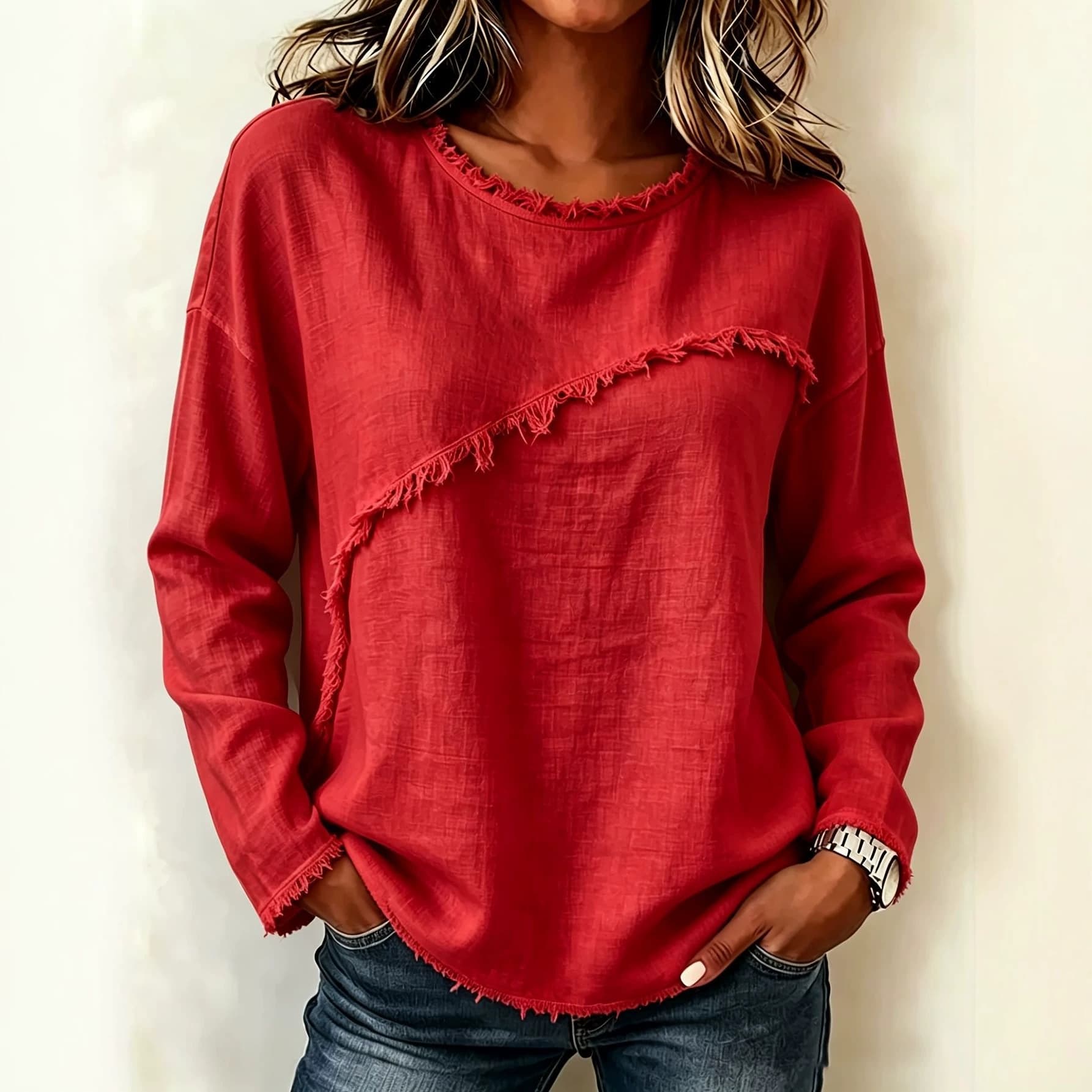 Round-neck Patchwork Lace Long-sleeve T-shirt Casual Top 10