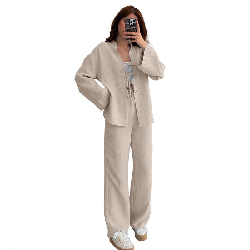 European And American-style Solid-color Lace-up Cardigan With Long Sleeves 11