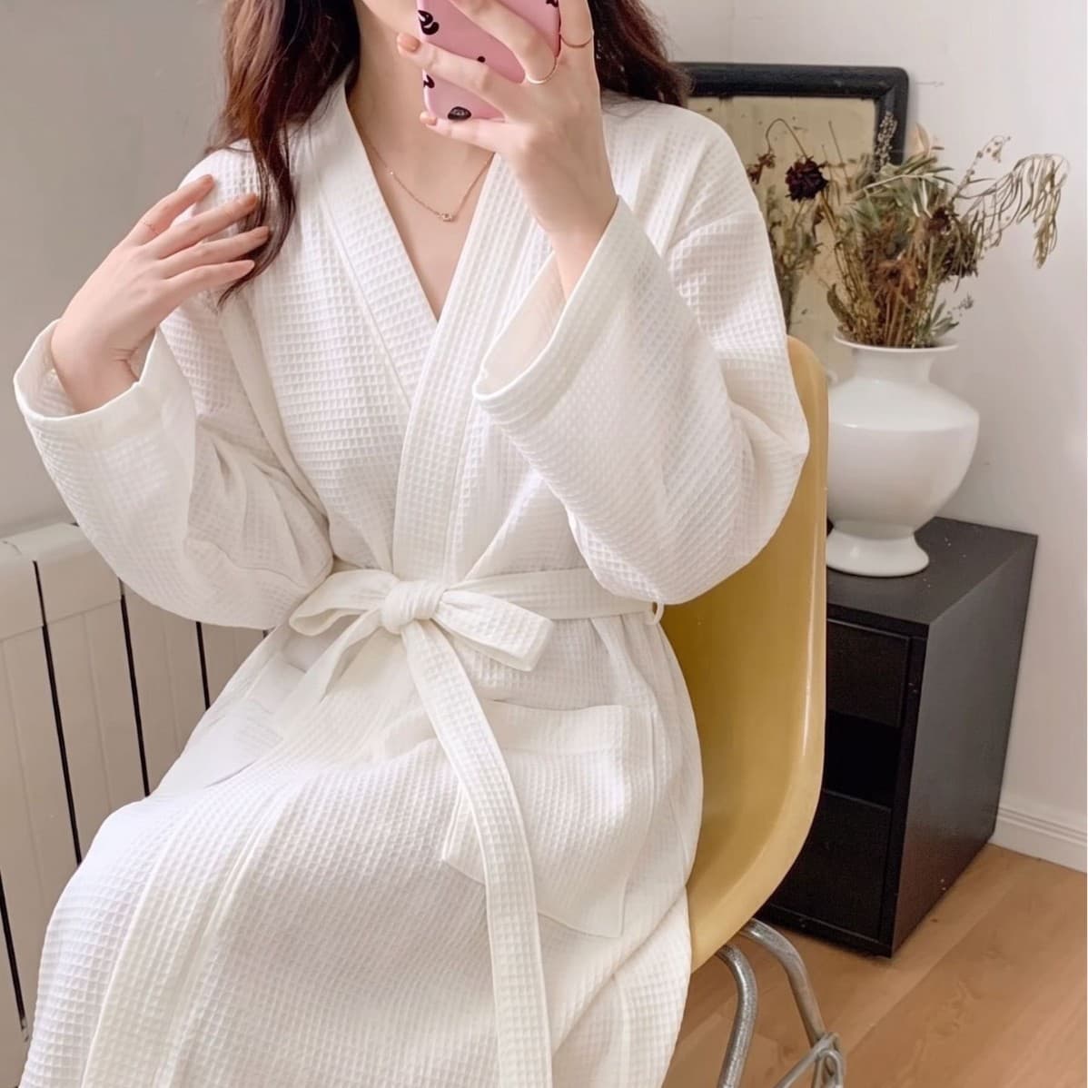 Simple Mid-length Solid-color Bathrobe For Women 2