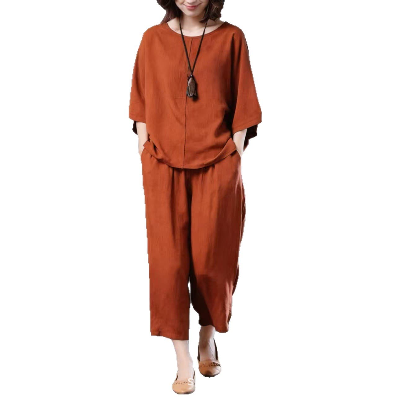 Womens Solid-Color Casual Wide-Leg Pants Set 6