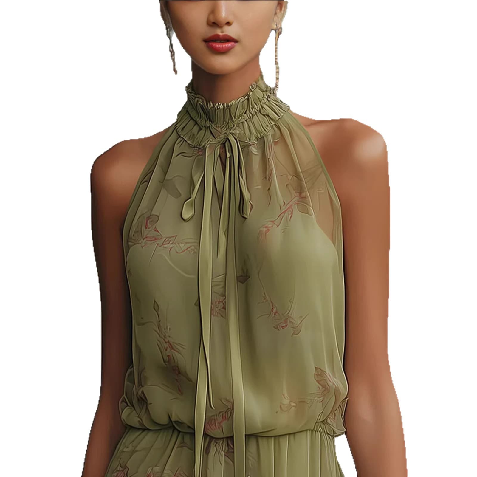 V-neck Waist Trimming Ruffles Elegant Dress 3
