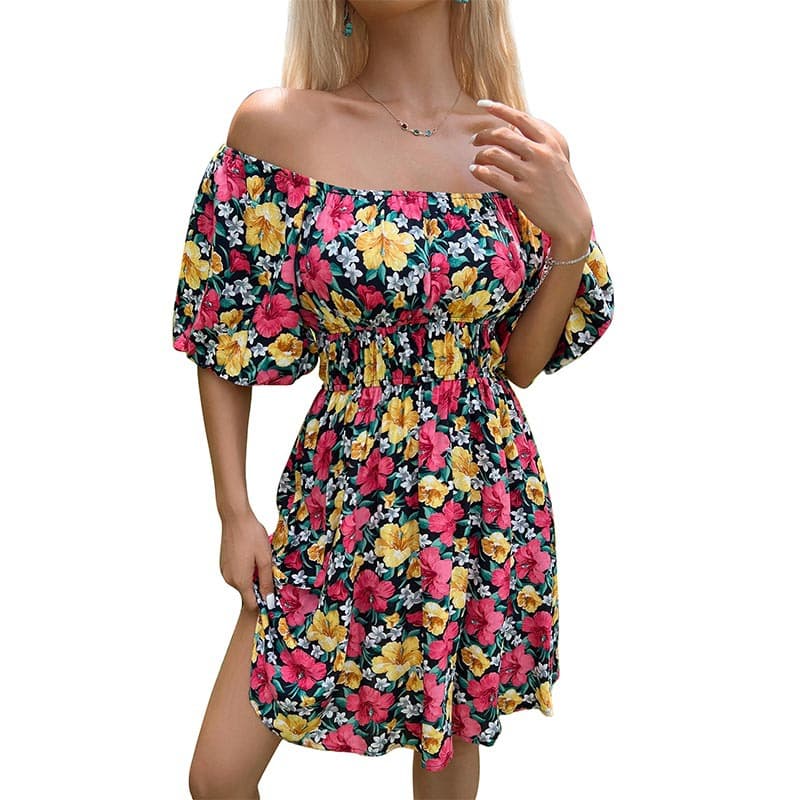 Womens Off-shoulder Flounce-trimmed Printed Dress 5